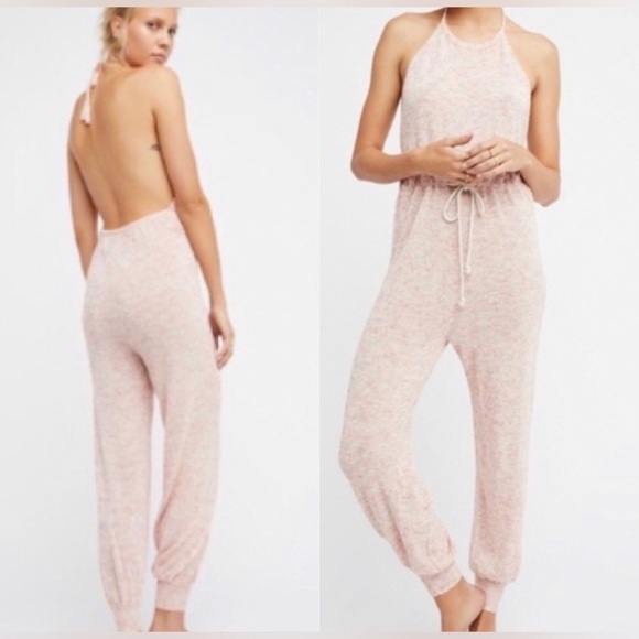 Free People Pants - Free People Walk on a Beach Pink Orange Cotton-Linen Blend Jumpsuit Size Medium